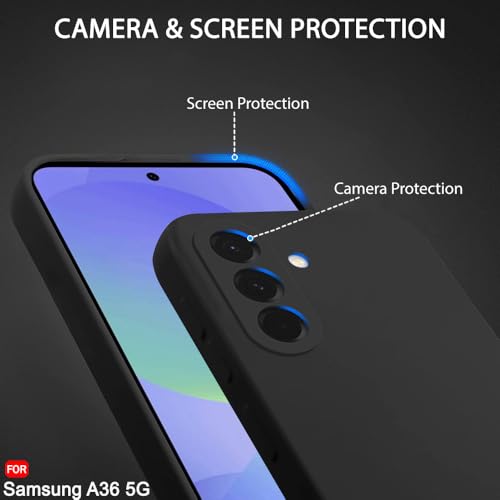 Image of TheGiftKart Liquid Silicone Back Cover Case for Samsung Galaxy A36 5G | Soft Micro-Fibre Lining Inside | Camera & Screen Protection | Shockproof Back Cover Case for Samsung A36 (Silicone, Black)