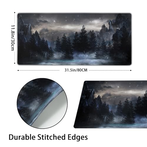 Image of Kawani Forest Extra Large Black Gaming Mouse Pad Non-Slip Rubber Giant Mountain Mousepad 31.5x11.8in with Stitched Edge Waterproof Keyboard Pads Computer Desk Laptop Mat for Work Game Office Home