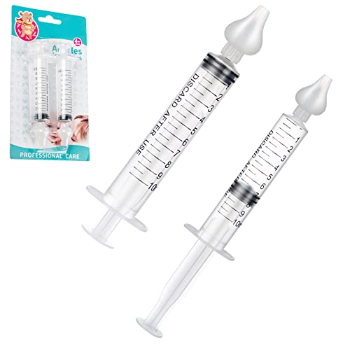 Nasal Aspirator for Baby, Baby Nasal Syringe Irrigator, Professional Portable Disposable Infant Nose Cleaner Compatible with Baby Saline Nasal Spray - BPA Free Silicon Tips, 2 Syringe Irrigator