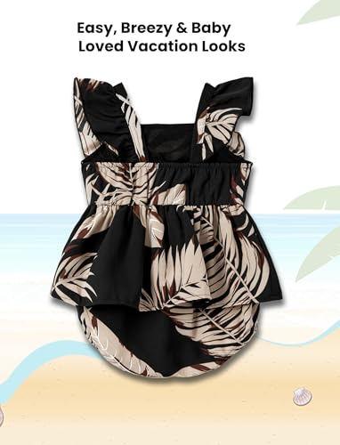 Image of PATPAT Family Hawaiian Matching Outfits - Mommy and Me Vacation Outfits | Halter Sundresses and Button Down Shirts,Caribbean Vacation Summer Tropical Outfits,Hawaiian Boho Tropical Floral Printed