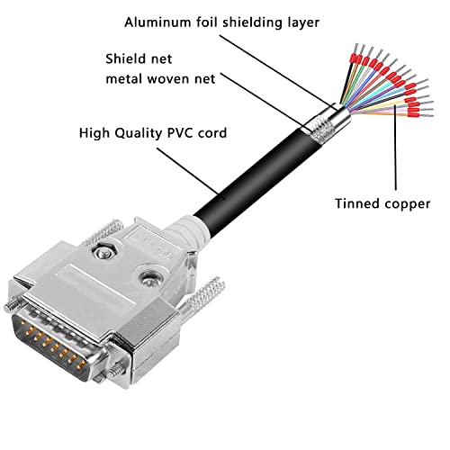 Xmsjsiy Db15 Rs232 Serial Connector Adapter Solderless Extension Cable 15-Pin Gold Plated Port Connector Shielded Data Cable With Bare End Wire - 1M/3.2Ft (Db15 Male) #TOP3