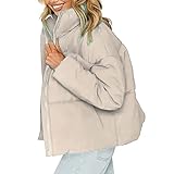 Hawkimin Winterjacke Damen Warme Jacke Wintermantel Daunenjacke für Damen Winter Warm Hoodie Einfarbig Knopf Reißverschluss Verdicken Daunenjacken Mantel Oberbekleidung Elegante Tasche Damen
