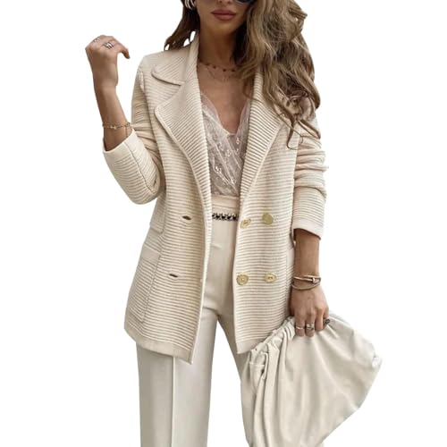 Double Breasted Blazer Jacket for Women 2024 Casual Long Sleeve Lapel Collar Blazer Button Down Jacket with Pockets