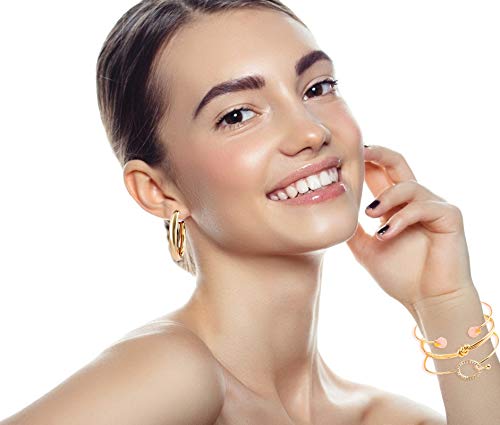 36 PCS Gold Jewelry Set with 4 PCS Multi-layer Pendant Necklaces,8 PCS Bracelets,24 PCS Layered Ball Dangle Hoop Stud Earrings for Women Girls Jewelry Fashion and Valentine Birthday Party Gift - Thumbnail 3