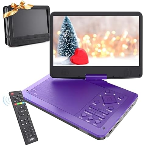 12.5" Portable DVD Player with10.1 HD IPS Screen for Kids, Car DVD Player with Headrest Mount, 360° RF Remote Control 2 Earphone Jacks 5h Battery Support CD/DVD/SD Card/USB, Region Free (Purple) Cover