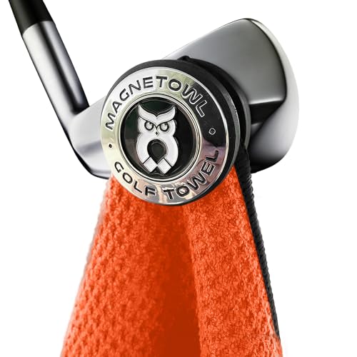 MagnetOwl - Magnetic Golf Towel Clip with 2 Removable Ball Markers - Industrial Strength Golf Towel Magnet - Use Any Golf Towel - Easily Access Your Golf Towel - Removable from Towels (Black)