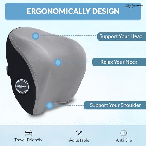 Image of Neodrift 'CurveNeck Pro' - Neck Rest Cushion Orthopedic Velvet Memory Foam Pillow for Neck, Head, Shoulder Support - Pain Relief for Car, 1 Pc (Colour-Gray)