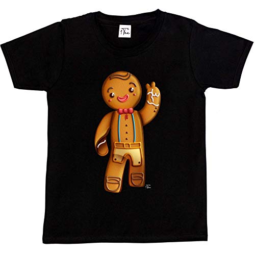 1Tee Boys Happy Gingerbread Man. Waving Christmas T-Shirt Black 9-11 Years