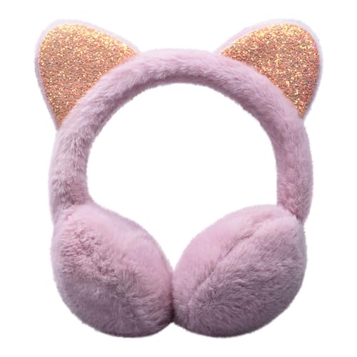 Sequin Cat Ear Muffs for Kids,Winter Adjustable Furry Cozy Ear Warmers for Girls Outdoor Anti-cold Ear Protector