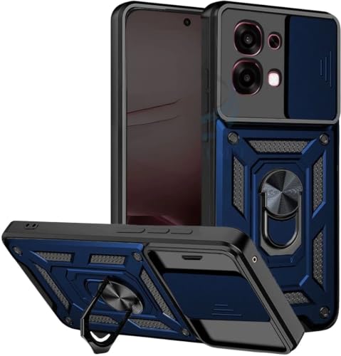 Image of SPAZY CASE Oppo A6 Pro 5G Back Cover | Heavy Duty Hybrid Case with 360 Degree Rotating Finger Ring Holder + Slider Shutter Camera Protection Case for Oppo A6 Pro 5G - Blue