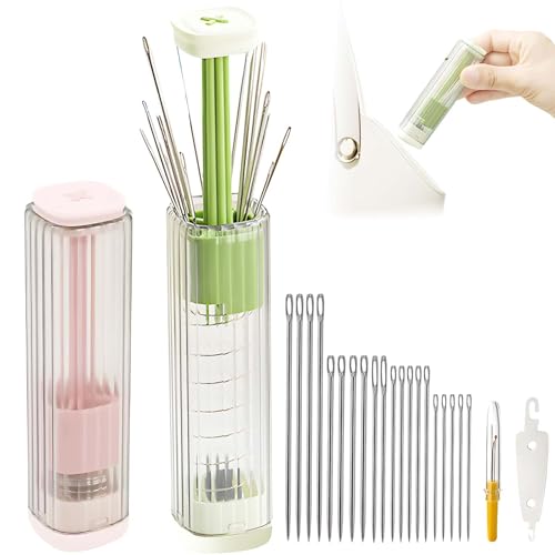 Tizee Estojo Magnético para Agulhas com 2 Peças E Design Pop-Up | Kit de Costura Rápido para Costura À Mão, Tricô E Bordado | Organizador Portátil com Passadores de Linha E Abridor de Costura