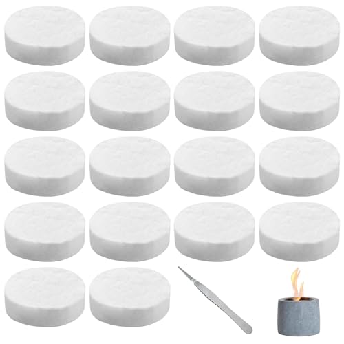 GOEDCH Lana de cerámica para bioetanol: 18 esponjas de cerámica para chimenea con pinzas de 20 cm, 8,6 x 8,6 x 2,5 cm, esponja de cerámica redonda resistente al calor, lana de cerámica, para chimeneas