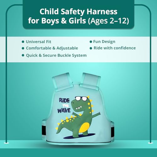 Image of Tony Stark Kids Safety Belt for Two Wheeler with Reflective Strips, Portable Seat Belt Children Motorcycle Harness for Motorcycle Bike, Adjustable Safety Harness for Boys Girls (Chomp Champ)
