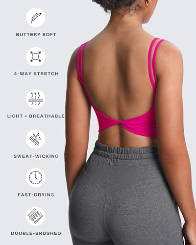 Image of Aoxjox Women's Workout Sports Bras Fitness Padded Backless Yoga Crop Tank Top Twist Back Cami