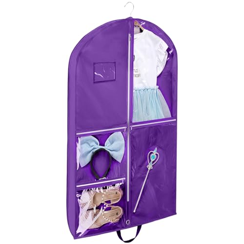AMFUN Dance Garment Bag with Zipper, 40 inch Garment Bags for Hanging Clothes, Kids Dance Recital Bags, Cheer Uniform Garment Bag for Wardrobe and Travel, Purple