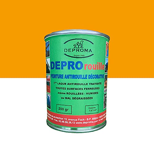 DEPROMA | Peintures glycéro | fer antirouille métaux | 200gr | Protection contre la rouille | peinture ferronerie - JAUNE SECURITE - RAL 1028 Cover