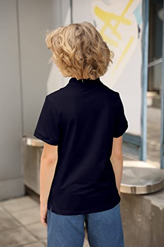 Boys' School Uniform Short Sleeve Polo Shirt, Button Closure, Moisture Wicking Stretch Sport Shirts For Kids And Teens Dark Blue #TOP2