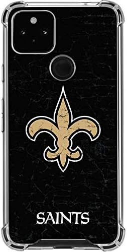 Skinit Clear Phone Case Compatible with Google Pixel 4a 5G - Officially Licensed NFL New Orleans Saints Distressed Design