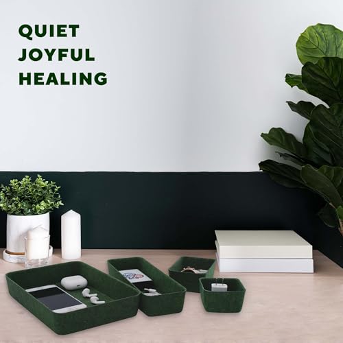 Image of Welaxy Desk drawer organizer bins shallow trays felt storage desktop box for jewelry watches office supplies makeup small key holder minimalism 8-piece (Forest Green)
