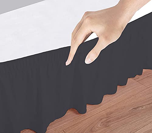 Image of Wrap Around Dust Ruffled Bed Skirt 10 inch Inch Tailored Drop Fade Resistant Brushed Microfiber Bed Skirt - Single Bed | Dark Grey