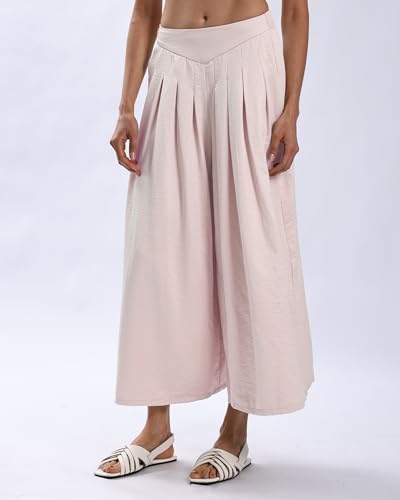 Xintianji Women's Ruffled Texture 9/10 Length Wide Leg Dress Casual Pants with Side ZipperSide Pockets4