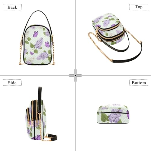 Lilac White Flowers Butterflies Single Shoulder Purse Women Print Phone Purse Chain Strap Handbag Quilted Designer Clutch Ladies Zipper Tote4