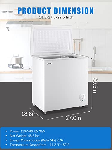Chest Freezer Freestanding Deep Freezer 5.0 Cu Ft With Storage Basket And Adjustable Feet Top Open Door Small Compact Freezer Adjustable Thermostats For Garage Dorm Kitchen Office Business, White #TOP3