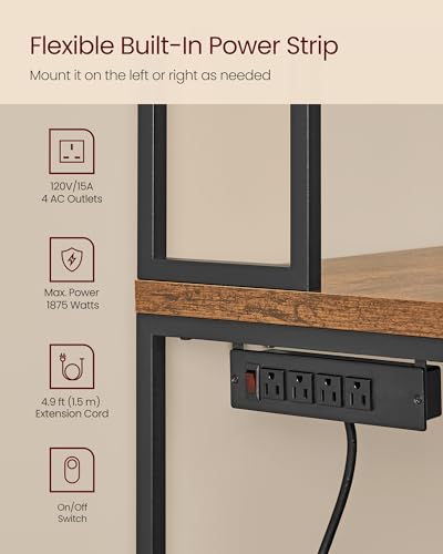 Image of VASAGLE Kitchen Bakers Rack with Power Outlet, Coffee Bar with 35.4-Inch High Worktop, Microwave Stand with 8 Hooks, 15.7 x 31.5 x 66.9 Inches, Rustic Brown and Ink Black UKKS059K01