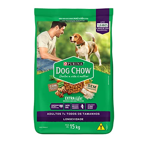 Ração Dog Chow Adulto Longevidade 7+ Frango e Arroz - 15kg Purina Idosos - Sabor Frango