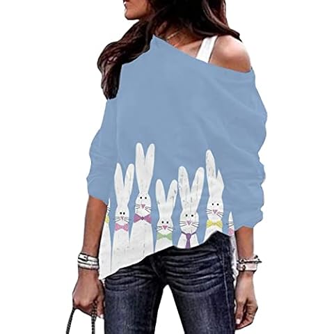 Roshop Off Shoulder Bunny Rabbit Sweatshirt Cover