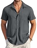 COOFANDY Men's Untucked Shirts Short Sleeve Button Down Shirts Casual Summer Beach Shirts with Pocket Dark Grey