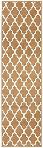 Bravich Modern Geometric Trellis Pattern Very Long Hallway Hall Runner Narrow Rugs Custom Length Beige Stair Carpet Mats 60x120CM (2'X4')