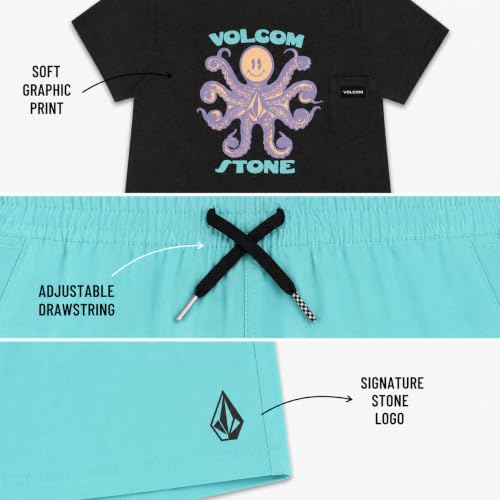 Image of Volcom Toddler Baby Boy Shorts Set - 2 Piece Short Sleeve Graphic Tees and Tech Stretch Shorts for Boys Infant Summer Clothes