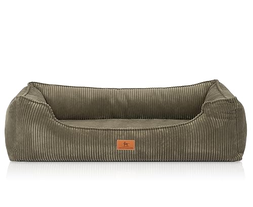 Knuffelwuff orthopädisches Hundebett aus Cord mit Handwebcharakter Nunavut XXL 120 x 85cm Khaki - Abnehmbarer Bezug - waschbar - für große, mittelgroße und kleine Hunde