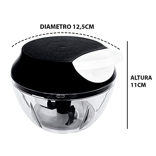 Mini Triturador Processador de alimentos manual alho cebola 3 Lâminas inox 550ml Top, Cor: (Preto)