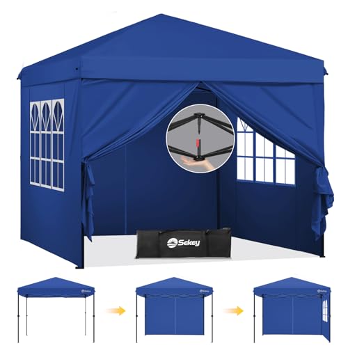 Sekey Premium Pop Up Pavillon 3x3 Wasserdicht Stabil, 3 x 3 m Pavillon mit Seitenwänden, Faltpavillon Partyzelt Faltbar für Camping Party, Höhe Verstellbar 250-270cm, Navy