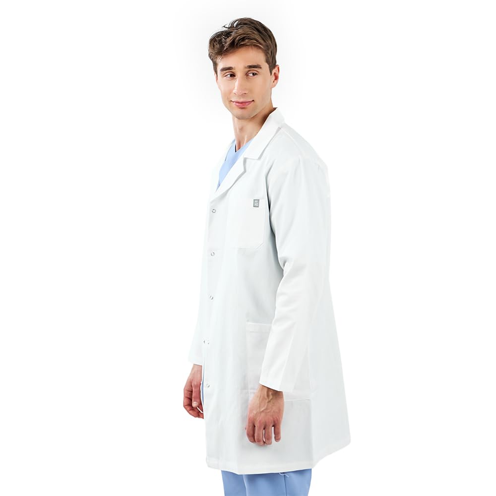 MYLOOKPRO - Bata médica Blanca de Manga Larga Colombia – Bata Profesional Unisex 100% algodón – Botones a presión – 3 Bolsillos – Ropa de Laboratorio, enfermería, odontología y Veterinaria