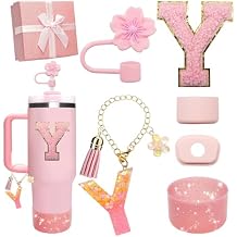 Pink Accessories for Stanley Cup 30OZ 40OZ, All Accessories Gift Box Contain Flower Straw Topper, Sillicone Boot, Letter Stickers and Pendants,Spill Stopper Set Pink Y