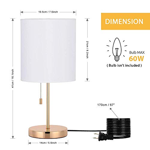 Haitral Nightstand Table Lamp - Bedside Lamp, Modern Desk Lamp For Bedroom, Office, College Dorm With Metal Base Fabric Lamp Shade - Gold #TOP2