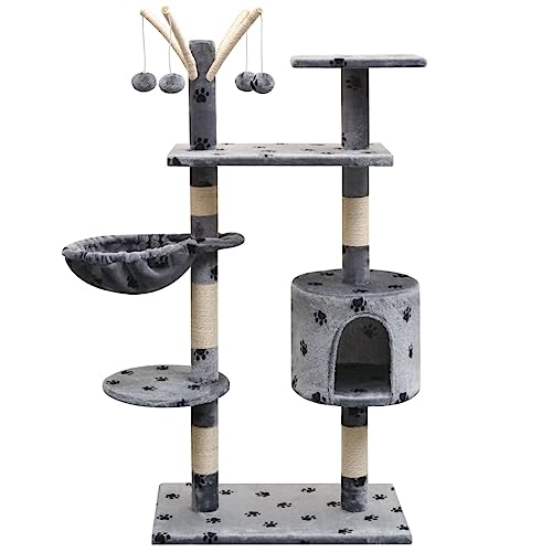 Arbre à chat 125 cm gris imprimé doté d'une structure stable en sisal