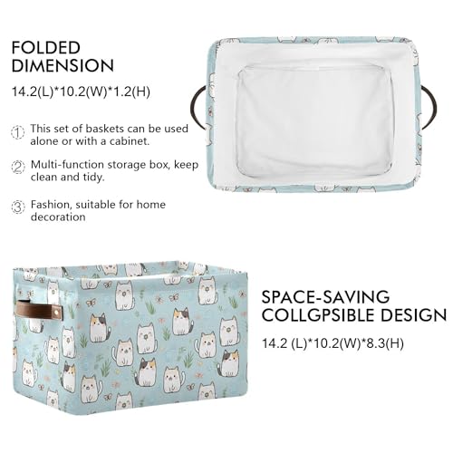 Image of Wamika Cute Cats Storage Basket Fabric Storage Bin Laundry Baskets, Funny Cat Kitty Foldable Storage Boxes Organizer Bag for Baby Cloth Dog Toy Book Storage Cubes Shelf Closet Basket 16x12x8 Inches