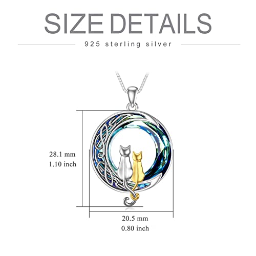 Toupop Silver And Gold Cat Necklace Sterling Silver Celtic Cat On The Moon Pendant Necklace With Blue Circle Crystal Birthday Anniversary Christmas Jewelry Gifts For Women Teen Girls #TOP4