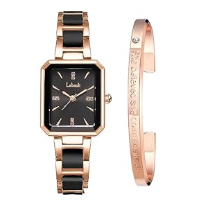 Stainless Steel Rose Gold Diamond Quartz Wristwatch, Fashionable Square Waterproof Date Ladies’ Watch