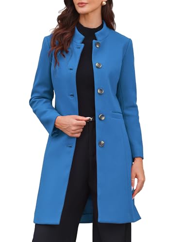 Image of Allegra K Winter Coat for Women Stand Collar Single Breasted Pea Coat Mid-Long Outwear with Pocket Large Blue
