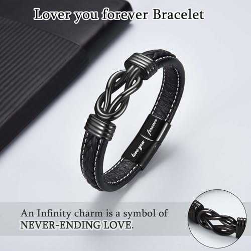 Love You Forever Leather Bracelet Gifts for Men Him Teen Boys, To My Brother Son Grandson Nephew Friend Dad Husband Christmas Birthday Valentines Fathers Day Graduation Back to School Gifts2