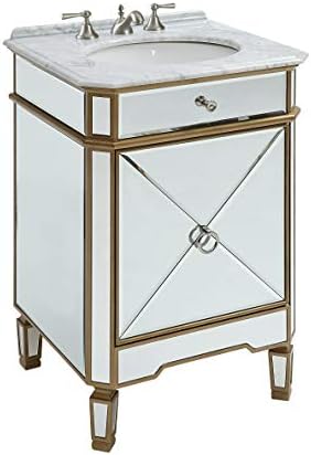 24” Mirrored Reflection Antique Gold Asger Powder Room Bathroom Vanity - BC-5027GC