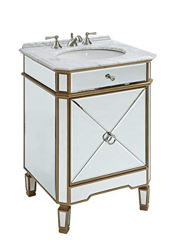24” Mirrored Reflection Antique Gold Asger Powder Room Bathroom Vanity - Bc-5027Gc #TOP13