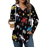 Womens Bodysuit Race Monster Truck T Shirts Long Sleeve Hoodie V Neck Pullover Tops, 2026