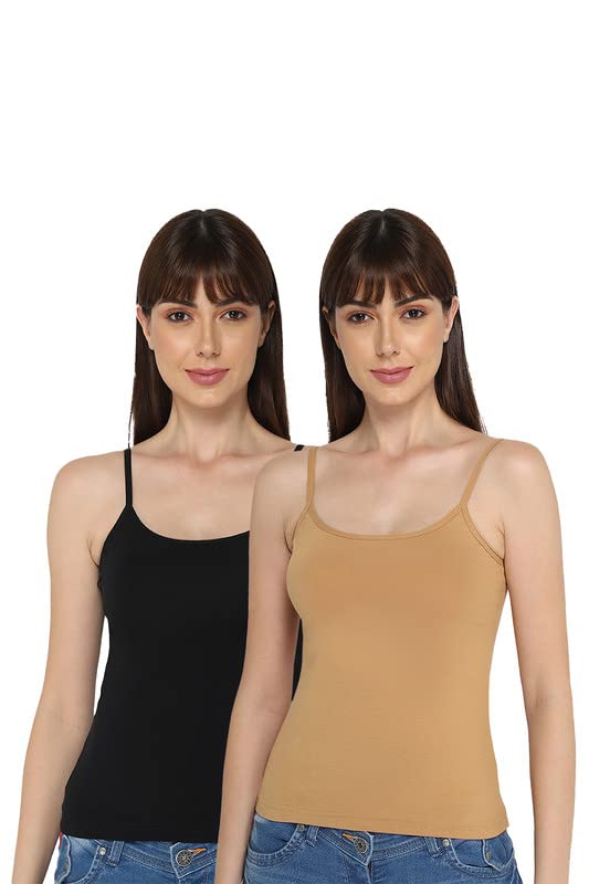 Image of INTIMACY LINGERIE Women's Cotton Lycra Stretch Camisole /Spaghetti with Adjustable Straps Combo Pack