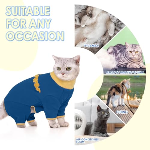 DENTRUN Cat Cloth with Leg, Elastic Cat Turtleneck Hair Sticky Onesie, Warm Cats Coat Jumper Female Male Prevent Hair Spreading, Park (Blue, XL) - Image 5